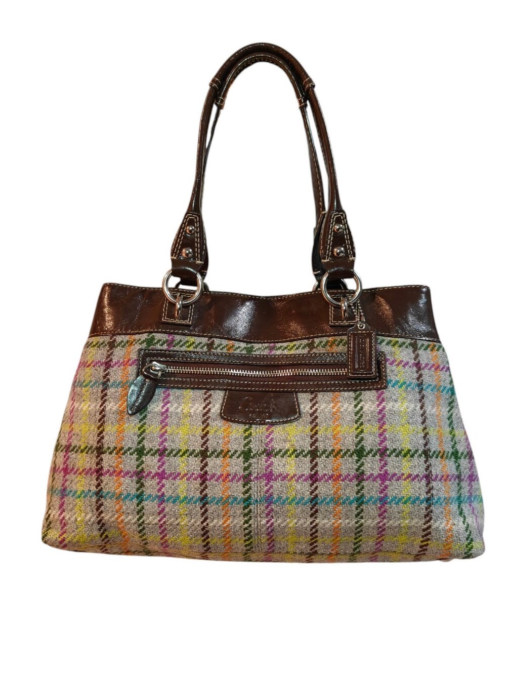 COACH Gorgeous 2010 Penelope Tattersall Plaid Wool Satchel F15456